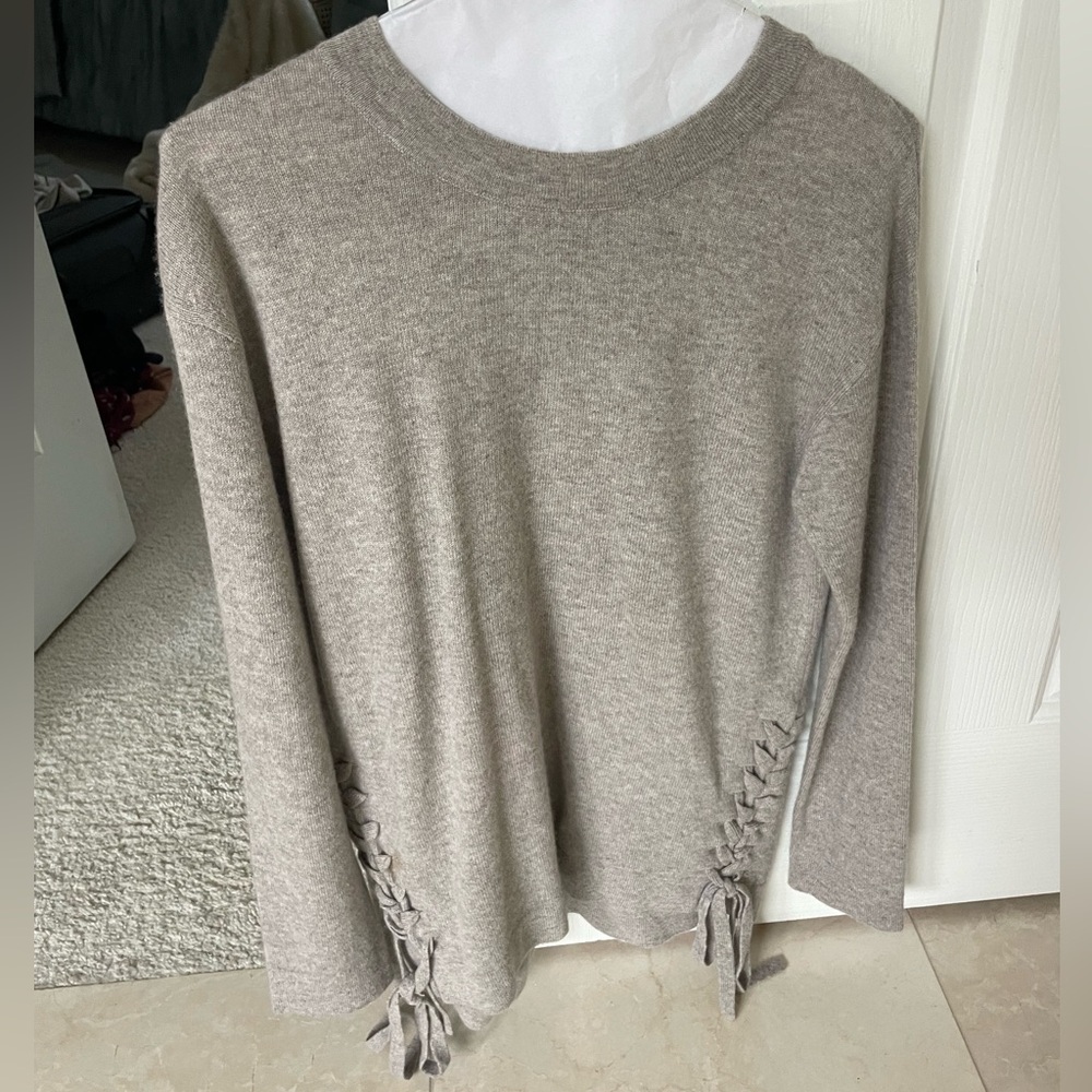 Aqua Taupe Scoop Neck Sweater with Side Lace-Up